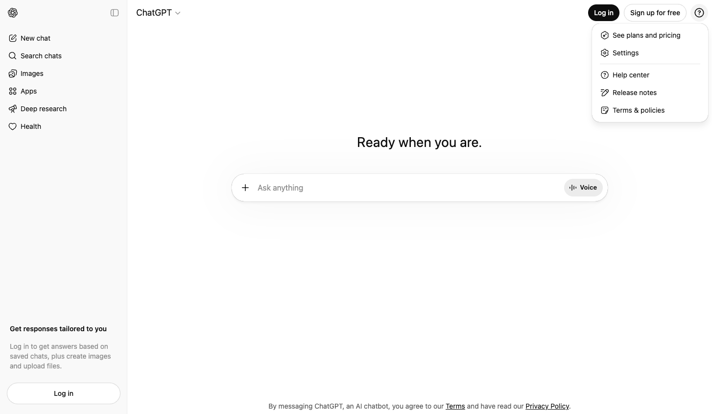 Profile menu with Settings option.