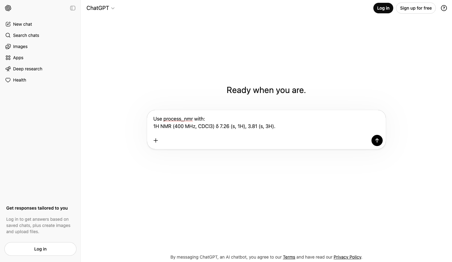 Example prompt entered in ChatGPT.
